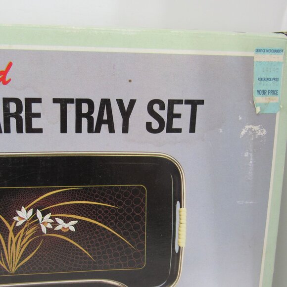 Vintage Asahi Trading Co Inc 3 Pc Nested Lacquerware Tray Set Floral Design - Picture 3 of 10